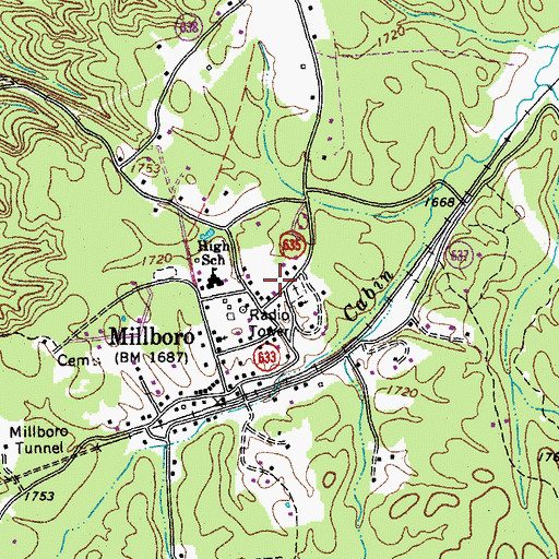 Topographic Map of Millboro Volunteer Fire Association, VA