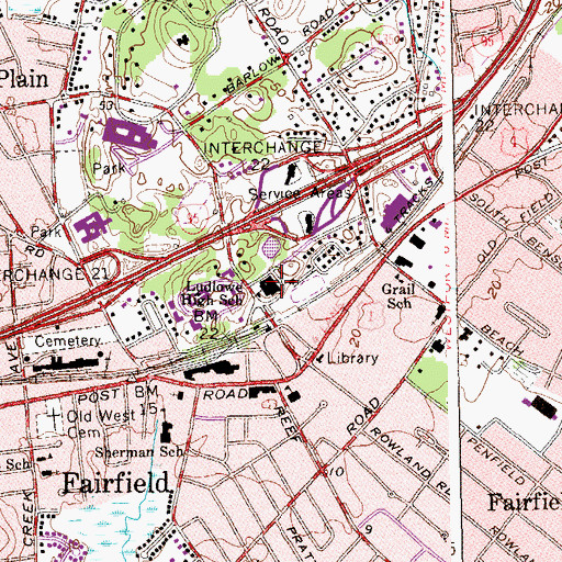 Topographic Map of Ludlowe High School, CT