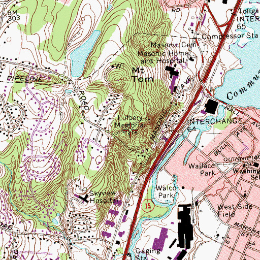 Topographic Map of Lufbery Memorial Park, CT