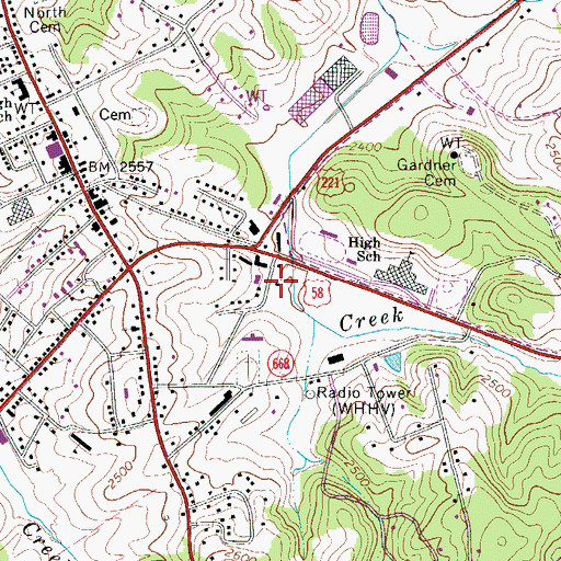 Topographic Map of Hillsville Volunteer Fire Department, VA