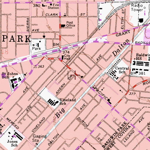 Topographic Map of Apostolic Church of Baldwin Park, CA
