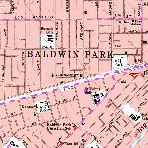 Topographic Map of Baldwin Park Bilingual Church, CA