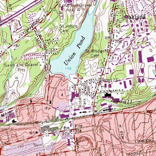 Topographic Map of Lydall Brook, CT