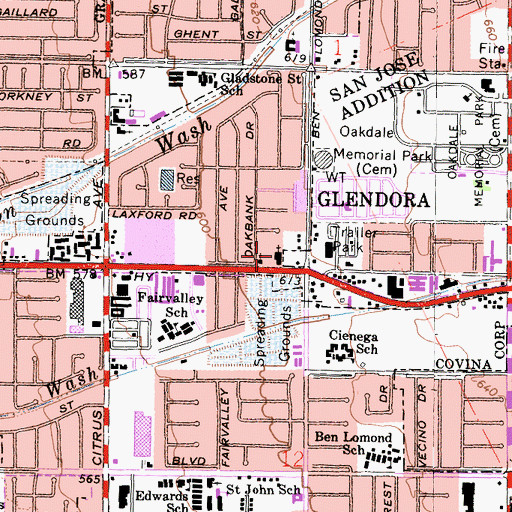 Topographic Map of Covina Church of Christ, CA