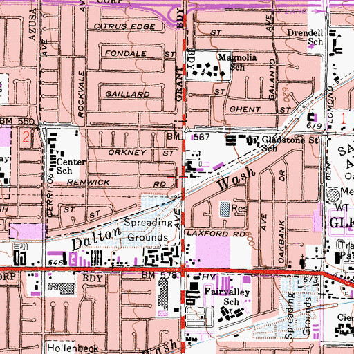 Topographic Map of East San Gabriel Valley Church, CA