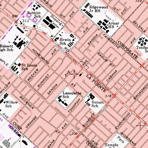 Topographic Map of Saint Andrews Presbyterian Church, CA