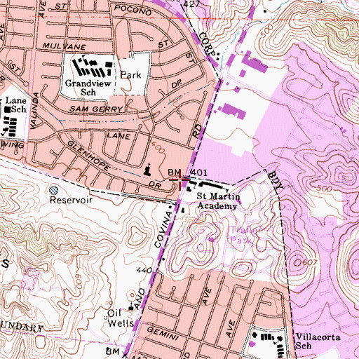 Topographic Map of Saint Martha's Church, CA