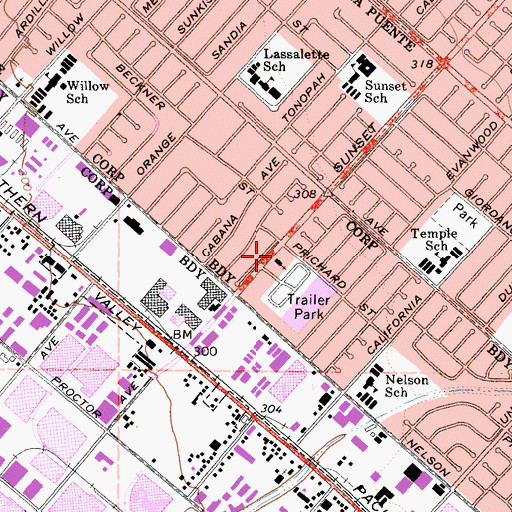Topographic Map of Sunset Wesleyan Church, CA