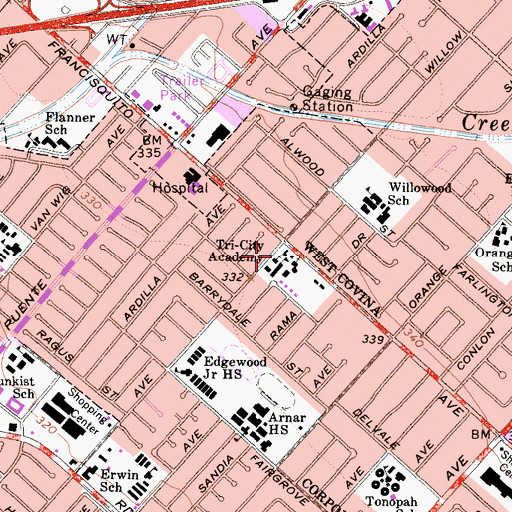 Topographic Map of Tri-City Southern Baptist Church, CA