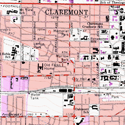Topographic Map of Claremont Bible Chapel, CA