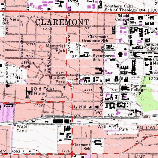 Topographic Map of Claremont United Church of Christ, CA