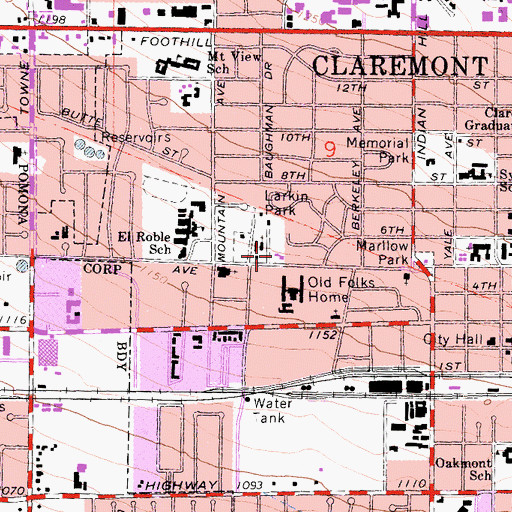 Topographic Map of First Church of Christ Scientist, CA