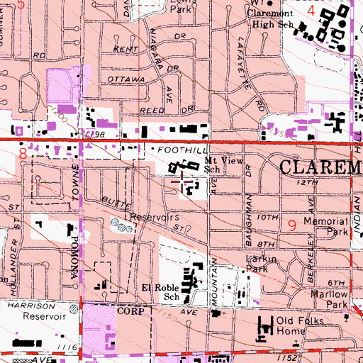 Topographic Map of Claremont Presbyterian School, CA