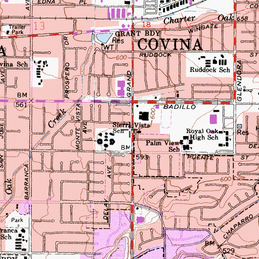 Topographic Map of Covina Christian Church, CA