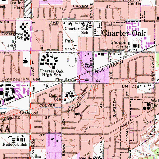 Topographic Map of Covina Evangelical Free Church, CA