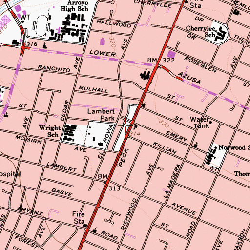 Topographic Map of Calvary Southern Baptist Church, CA