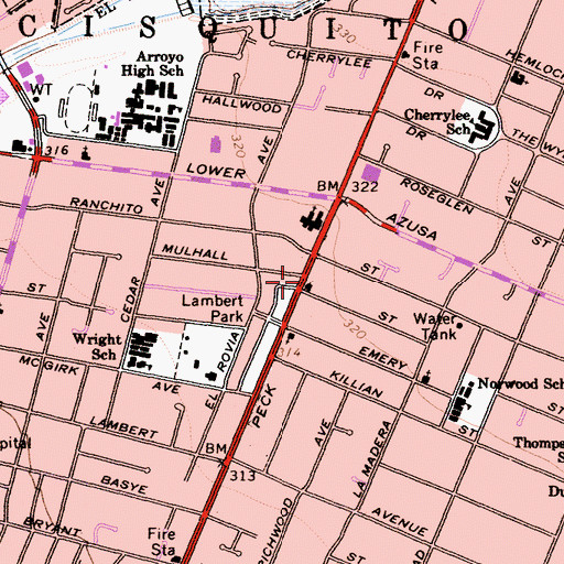 Topographic Map of Community Presbyterian Church, CA