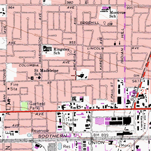 Topographic Map of First Church of God, CA