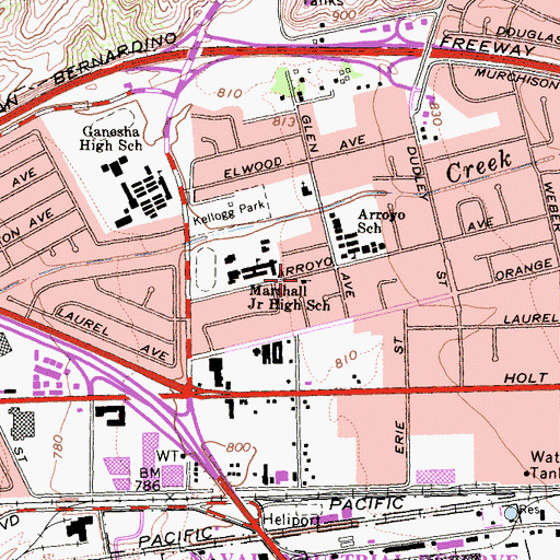 Topographic Map of Greater New Light Baptist Church, CA