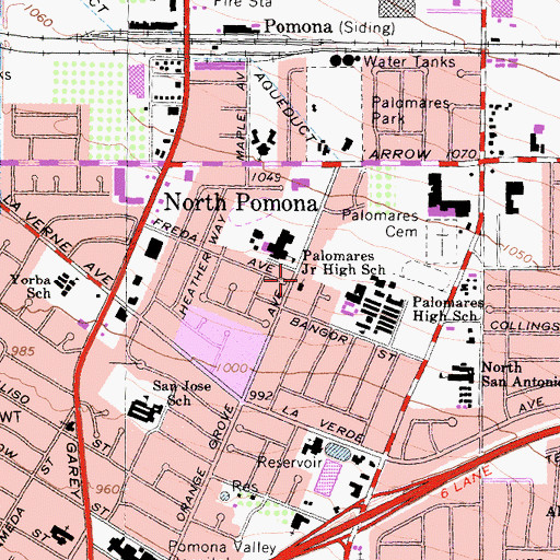 Topographic Map of Pomona Chinese Christian Church, CA