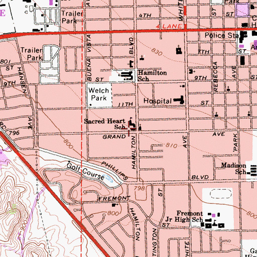 Topographic Map of Sacred Heart Catholic Church, CA