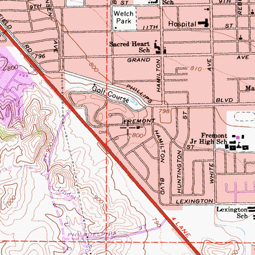 Topographic Map of South Hills Presbyterian Church, CA