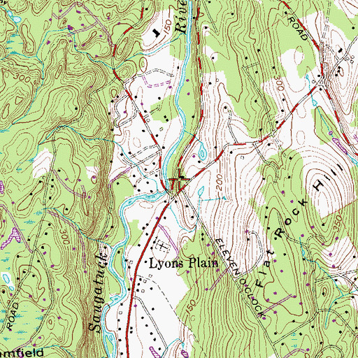 Topographic Map of Lyons Plain, CT