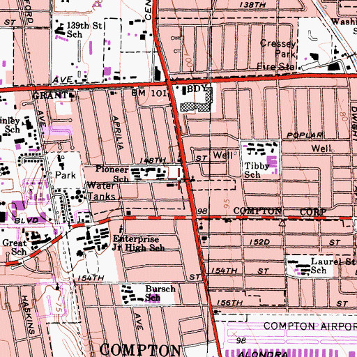 Topographic Map of Compton Christian Fellowship Church, CA
