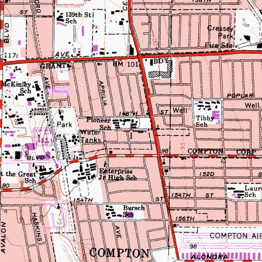 Topographic Map of True Faith Baptist Church, CA