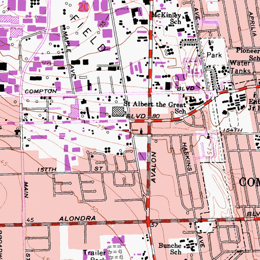 Topographic Map of Beulahland Missionary Baptist Church, CA