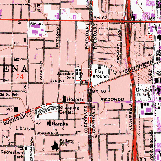 Topographic Map of First Southern Baptist Church, CA