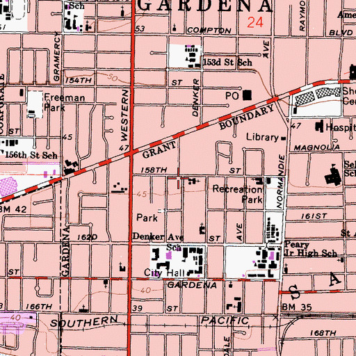 Topographic Map of Gardena Valley Baptist Church, CA