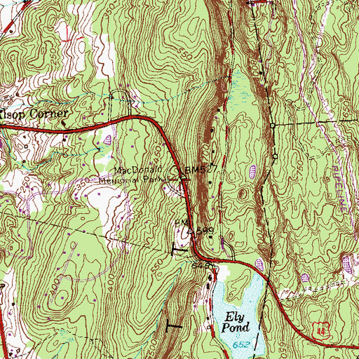 Topographic Map of MacDonald Memorial Park, CT