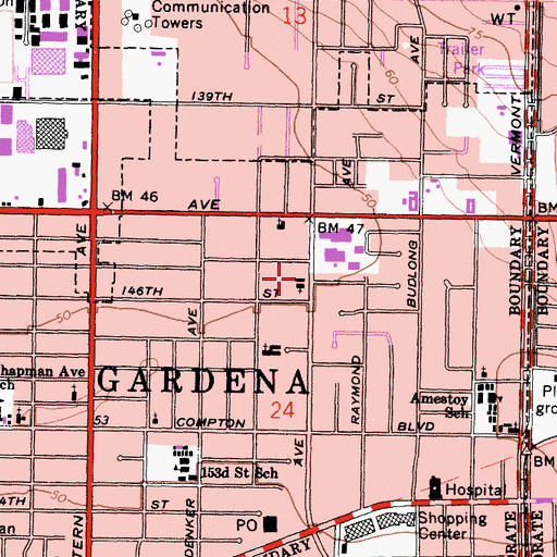 Topographic Map of Normandie Avenue Christian Church, CA
