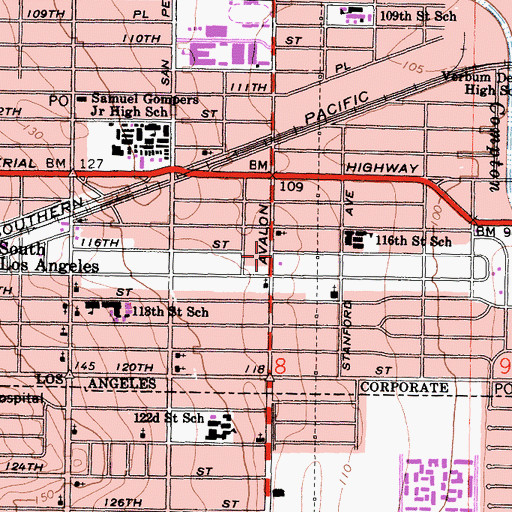 Topographic Map of El Bethel Missionary Baptist Church, CA