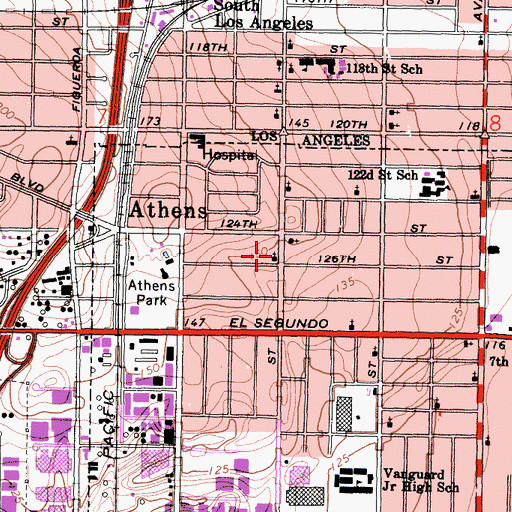 Topographic Map of Greater Berean Baptist Church, CA