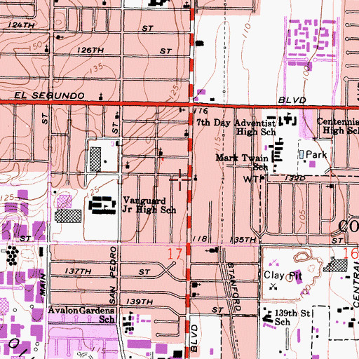 Topographic Map of Greater Pearl Baptist Church, CA