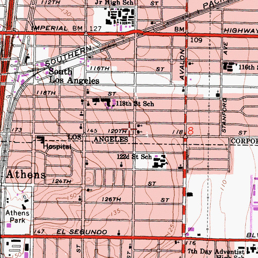 Topographic Map of Pentecostal Temple Church of God, CA