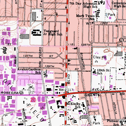 Topographic Map of Pilgrims Church of Christ, CA