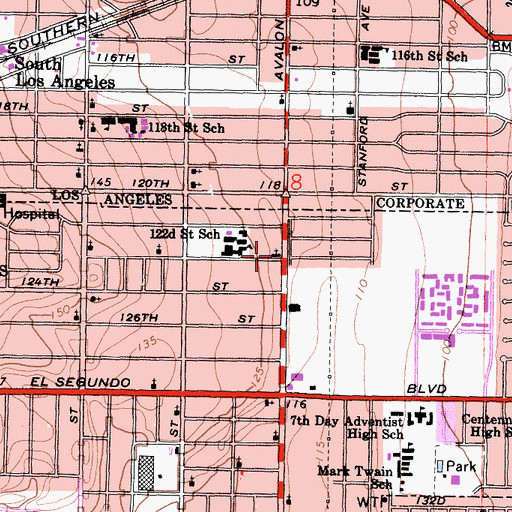 Topographic Map of Southwood Baptist Church, CA