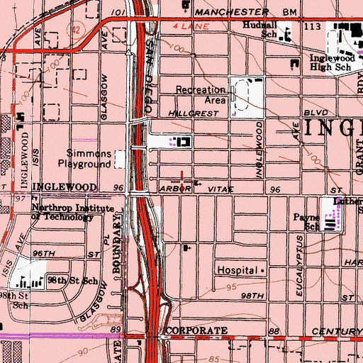 Topographic Map of Inglewood Friends Church, CA