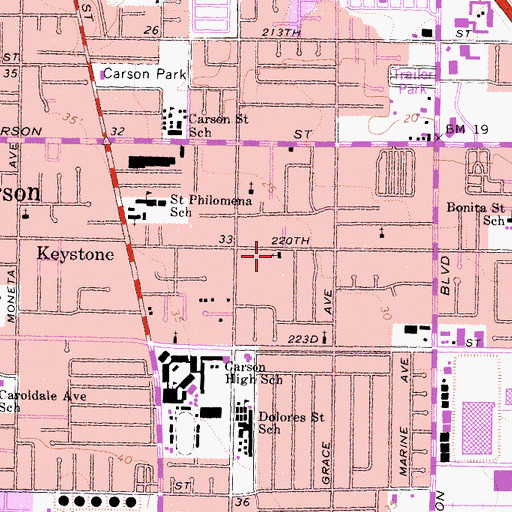 Topographic Map of Carson Christian Church, CA