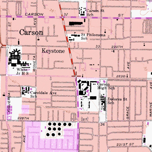 Topographic Map of Carson Hope Chapel Foursquare Church, CA