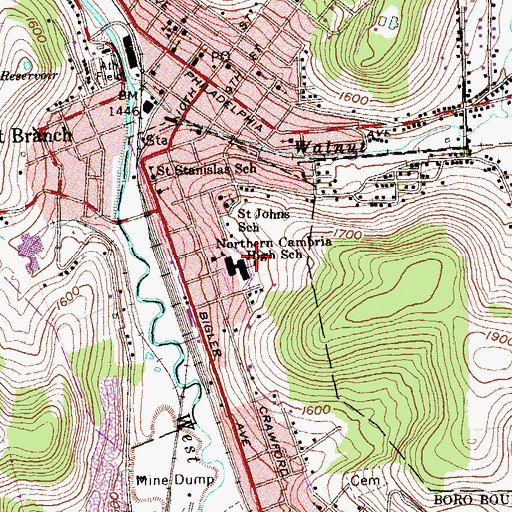 Topographic Map of Borough of Northern Cambria, PA