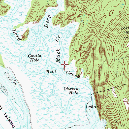 Topographic Map of Mack Creek, CT