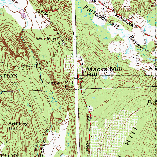 Topographic Map of Macks Mill Hill, CT