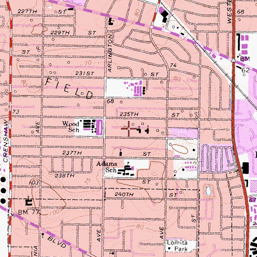 Topographic Map of Torrance Baptist Temple, CA