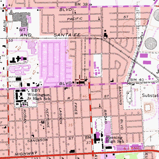 Topographic Map of Wilmington First Assembly of God Church, CA