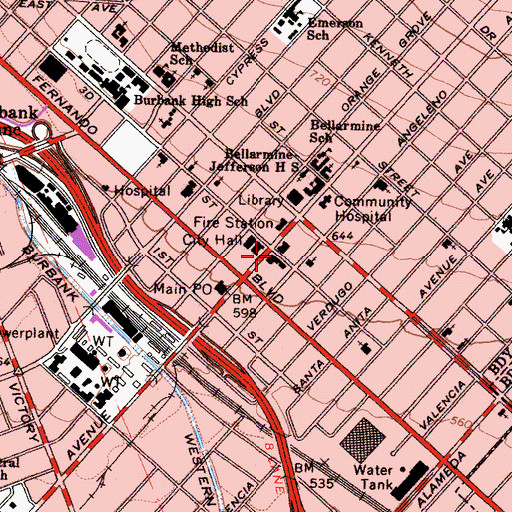 Topographic Map of Burbank City Hall Annex, CA