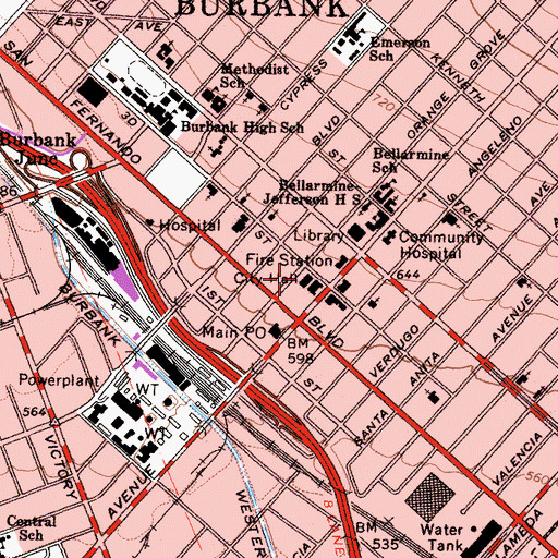 Topographic Map of Burbank Municipal Services Building, CA